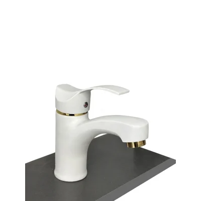 G.M.S Beyaz - Gold Detaylı Kısa Lavabo Bataryası