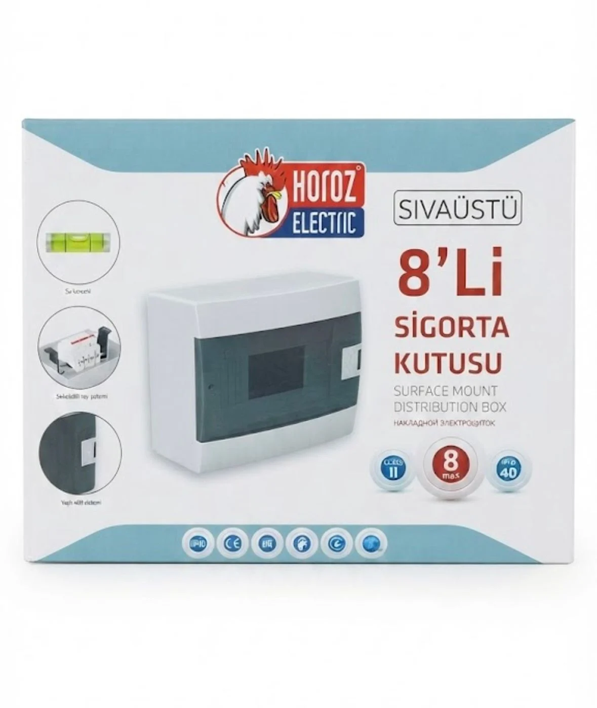 Horoz elektrik sıva üstü 8'li sigorta kutusu