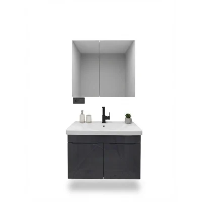 65 cm genişliğinde membran kapaklı antrasit banyo dolabı