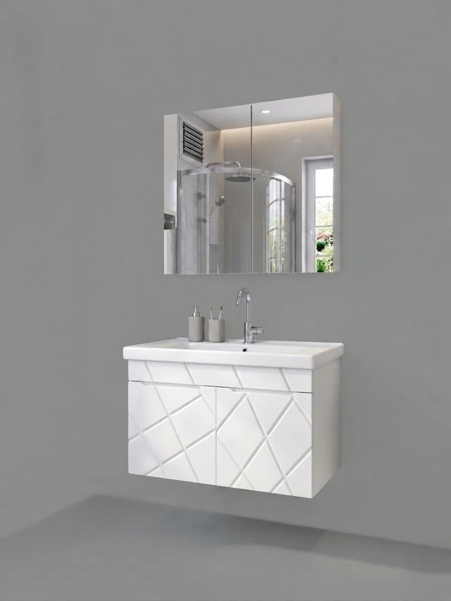 65 cm membran kapaklı beyaz banyo dolabı