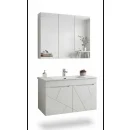 80 cm membran 3 kapaklı beyaz banyo dolabı